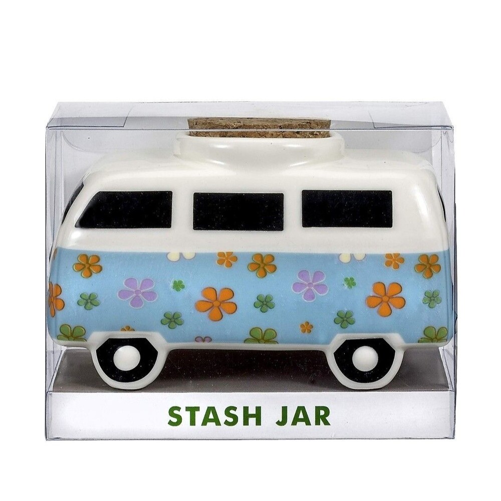 NIB Fashioncraft Ceramic Vintage Hippie Bus Stash Jar Retro VW Camper Great Gift